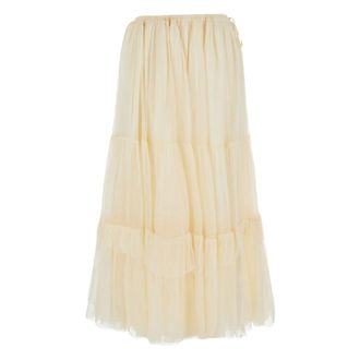Chlo&eacute; Gelaagde Ruches Maxi Rok - Dames - Rokken - Beige - Maat: XS Zijde