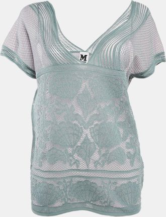 M Missoni Ice Blue Lurex Textured Knit V-Neck Top