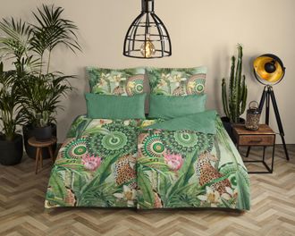 Hip Wendebettwäsche »Abhita« 2 Stk. tlg. Mako-Satin, 135x200, Reissverschluss, Wendeoptik, Tropisch, Bunt, Grün