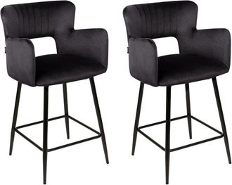 Beliani Conjunto De 2 Sillas De Bar Modernas Asiento De Terciopelo Con Reposabrazos Respaldo Acolchado Negro Sanilac