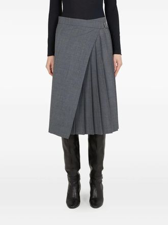 True Royal pleated wrap skirt - women - Virgin Wool/Polyester/Elastane - 42 - Grey