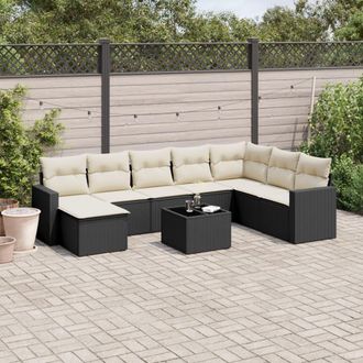 vidaXL Set De Sof&aacute;s De Jard&iacute;n 8 Piezas Y Cojines Rat&aacute;n Sint&eacute;tico Negro Vidaxl