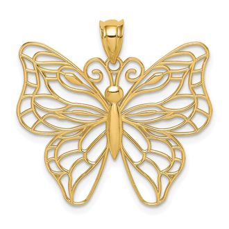 Diamond2Deal 14k Yellow Gold Polished Large Filigree Butterfly Pendant