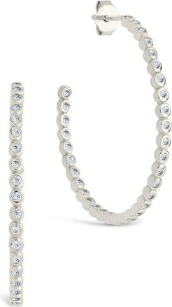 Sterling Forever Bezel Cubic Zirconia Hoop Earrings in Silver at Nordstrom