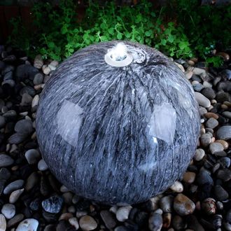 PRIMROSE Echo Falls Marble Sphere Fountain LEDs Grey Round Water Feature 50cm in Dark Grey