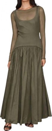 Hutch Womens Susanne Sheer Mesh Drop-Waist Maxi Dress In Olive Green