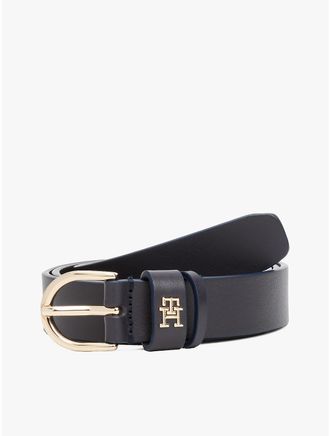 Tommy Hilfiger Womens Monogram Slim Leather Belt - Navy - 32