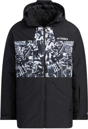 adidas Pattern Printing Hooded Down Jacket Mens Black IJ5970