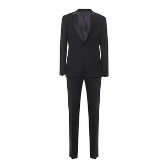 Giorgio Armani Single Breasted Suits, male, Blue, 2XL, Blue Silk Satin Peak Lapel Dress