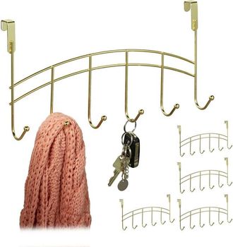 Relaxdays Relaxdays Set of 5 Hanging Coat Racks, 6 Door Hooks, Convenient Storage, Hallway, Bedroom or Bathroom, 20x40x9 cm, Gold