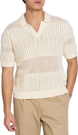 Civil Society Johnny Collar Open Knit Sweater Polo in Cream at Nordstrom Rack, Size X-Large