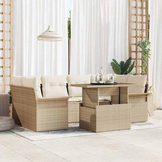 vidaXL Vidaxl - Conjunto De Sof&aacute; De Jard&iacute;n Con Coj&iacute;n 7 Pcs Beige Polirat&aacute;n
