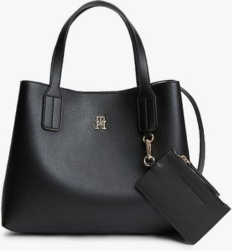 Tommy Hilfiger Womens Monogram Pebbled Mini Satchel Bag - Black