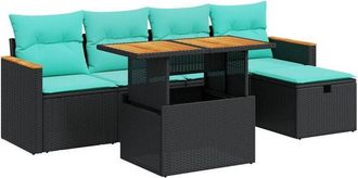 vidaXL 6 Piece Garden Sofa Set with Cushions Black Poly Rattan Acacia vidaXL