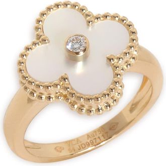 Van Cleef & Arpels Pre-Owned Van Cleef & Arpels Yellow Gold Mother Of Pearl and Diamond Vintage Alhambra Ring