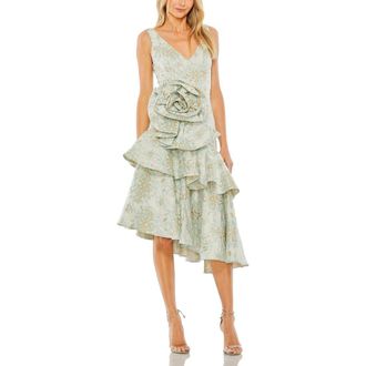 Mac Duggal Rose Detail Asymmetrical Brocade Dress in French Blue at Nordstrom, Size 6