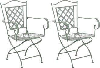 Clp Set 2 sillas de exterior con reposabrazos en Metal Verde antiguo