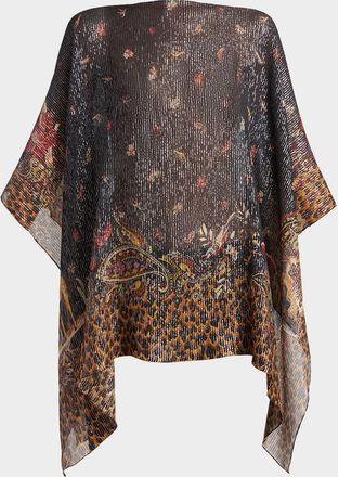 Etro Metallic Paisley Animal Print Silk Chiffon Poncho