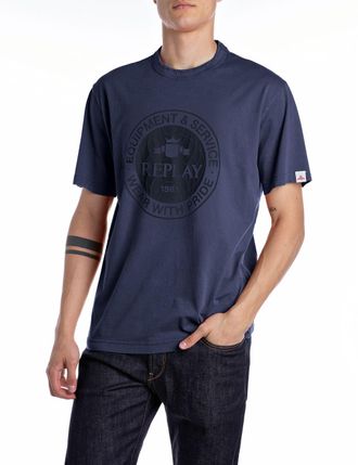 Replay T-Shirt REPLAY, Herren, Gr. XXL, blau (medium blau), Jersey, Obermaterial: 100% Baumwolle, regular fit, Rundhals, abgesteppte Kante, Shirts T-Shirt, m