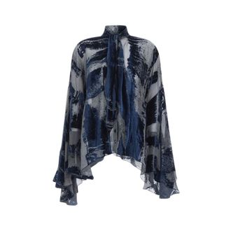 Roberto Cavalli Abstracte blouse met strikhals - Dames - Blouses & Shirts - Veelkleurig - Maat: M