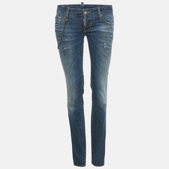 Dsquared2 Blue Denim Distressed Slim Fit Jeans S Waist