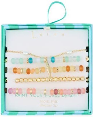 Leith 5-Pack Beaded Assorted Bracelets in Rainbow Multi- Gold at Nordstrom Rack