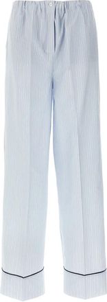 Prada Gestreepte Katoenen Popeline Broek - Dames - Pyjama - Blauw - XS - Katoen - Nachtkleding