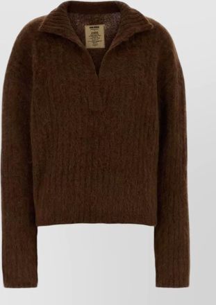 Uma Wang alpaca wool v-neck long-sleeve knit top