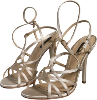 Dolce & Gabbana Womens Viscose Silk Strappy Stiletto Beige