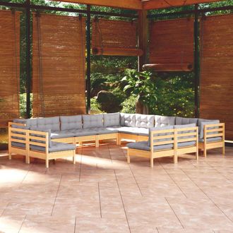 vidaXL Muebles De Jard&iacute;n 13 Pzas Y Cojines Madera Maciza De Pino Gris Vidaxl