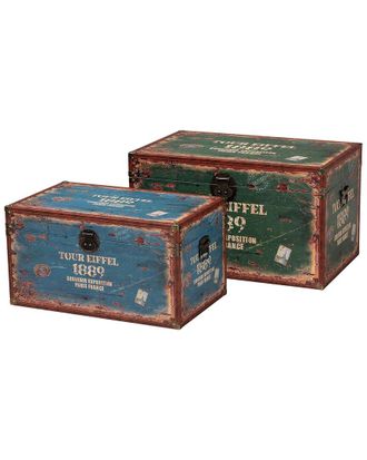 Baxton Studio Sabeen Vintage Parisian Faux Leather & Wood 2pc Storage Trunk Set