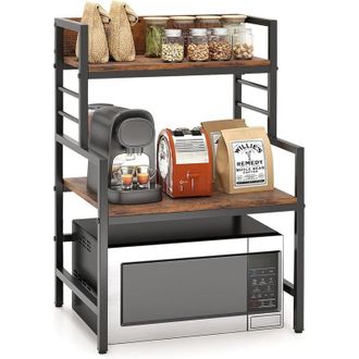 Costway Costway - Supporto per Microonde a 3 Ripiani, Organizzatore da Cucina Industriale con 2 Mensole Aperte, Porta Spezie Salvaspazio con Struttura in