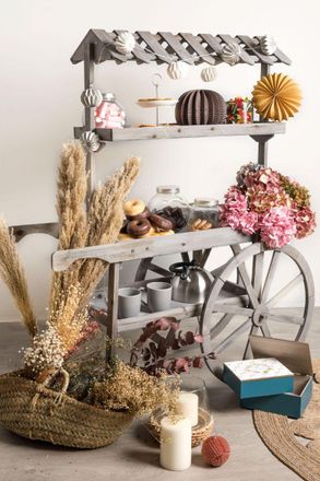Regalos Miguel Carritos Candy Bar - Carrito Candy Bar Madera Strawberry Envejecido - Gris Envejecido
