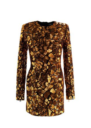 Balmain Gold and Black Sequin Long Sleeve Mini Dress Size XS