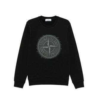 Stone Island Sweatshirts, male, Black, XL, Blurred Compass Graphic Sweatshirt