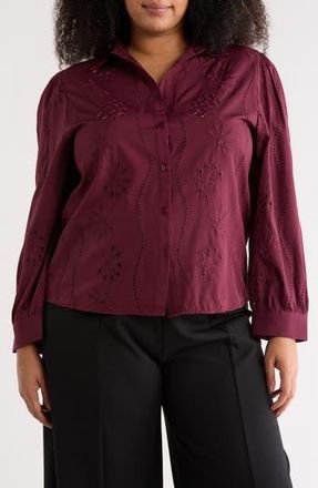 Forgotten Grace Eyelet Button-Up Shirt in Burgundy at Nordstrom Rack, Size 1 X