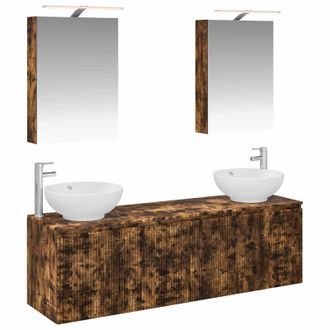 vidaXL Juego De Muebles De Ba&ntilde;o 5 Uds. Roble Ahumado Vidaxl