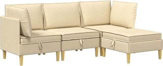 vidaXL Juego De Sof&aacute; Modular Con Almacenamiento 4 Uds. Crema Tela Vidaxl