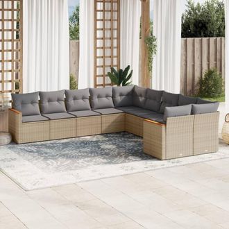 vidaXL Juego De Sof&aacute;s Jard&iacute;n Con Cojines Beige 10 Pzas Rat&aacute;n Sint&eacute;tico Vidaxl