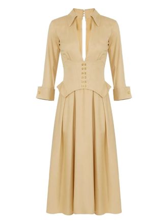 Elisabetta Franchi logo-plaque cotton dress - Yellow