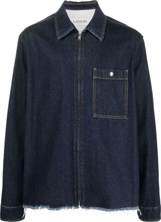 Lanvin raw-cut zip-up denim jacket - men - Cotton/Cotton - 54 - Blue