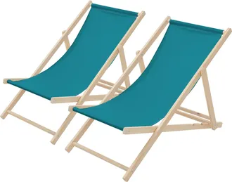 ECD Germany Ecd Germany - 2x Sillas De Playa De Madera De Pino 3 Posiciones De Reclinaci&oacute;n Plegable Tumbona Verde Oscuro Tradicional De Sol Para Jard&iacute;n Impermeabl