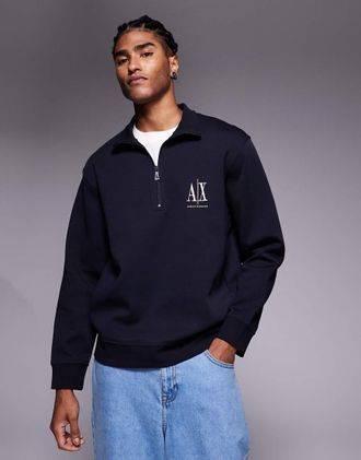 A|X Armani Exchange Maglione blu navy con logo e zip corta