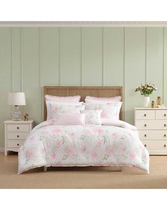 Laura Ashley Serenity Roses/Mattie Stripe Cotton Comforter Set
