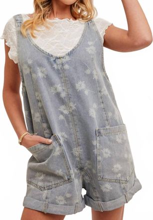 Hem & Thread Flower Motif Shortall In Denim