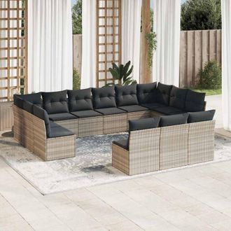 vidaXL Set Sof&aacute;s De Jard&iacute;n Con Cojines 13 Piezas Rat&aacute;n Sint&eacute;tico Gris Vidaxl