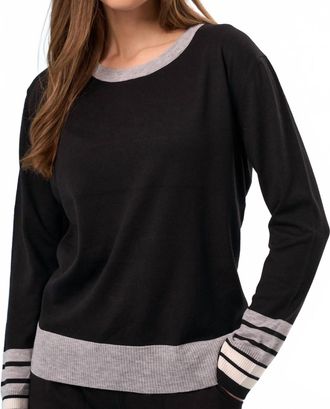 French Kyss Stripe Sleeve Scoop Neck Top In Black/slate
