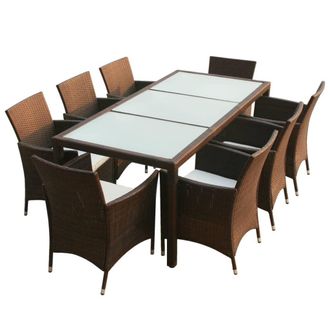 vidaXL Set Comedor De Jard&iacute;n 9 Piezas Y Cojines Rat&aacute;n Sint&eacute;tico Marr&oacute;n Vidaxl