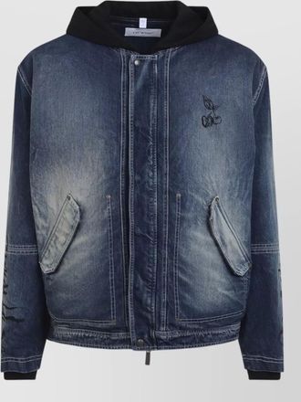 Off-white cherry hooded fleece denim jacket