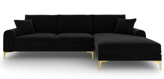 BLOOMINGLOFT Design Ecksofa Madara mit Samtbezug - Schwarz